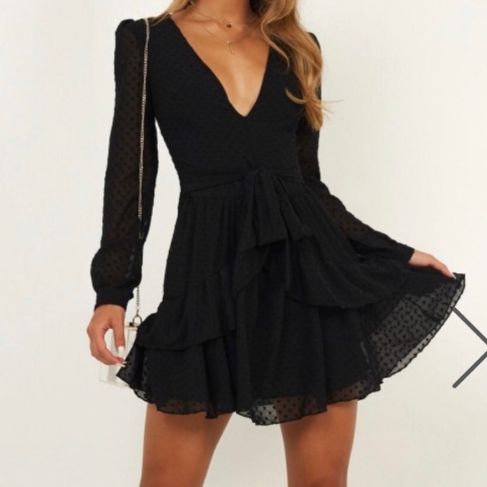 Black Showpo Long sleeve polka dot dress